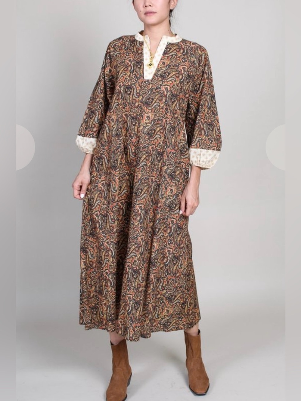 WARM 100% cotton oversized love and nomad dresss in RUST MULTI color